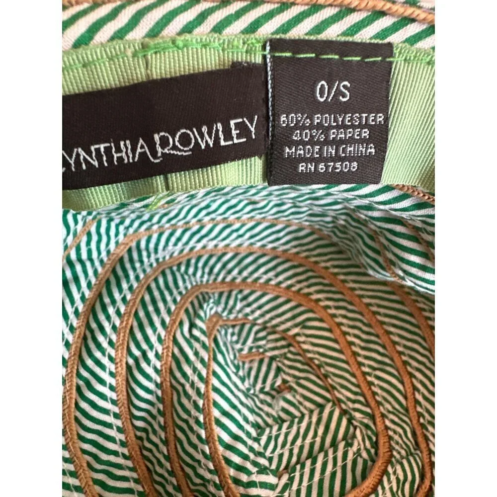 Cynthia Rowley Green & Beige Striped Sun‎ Hat O/S 60% Polyester 40% Paper